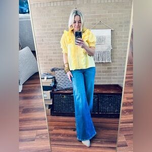 entro Yellow Ruffled V-Neck Blouse